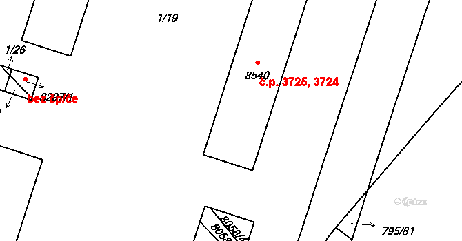 Hodonín 3724,3725 na parcele st. 8540 v KÚ Hodonín, Katastrální mapa