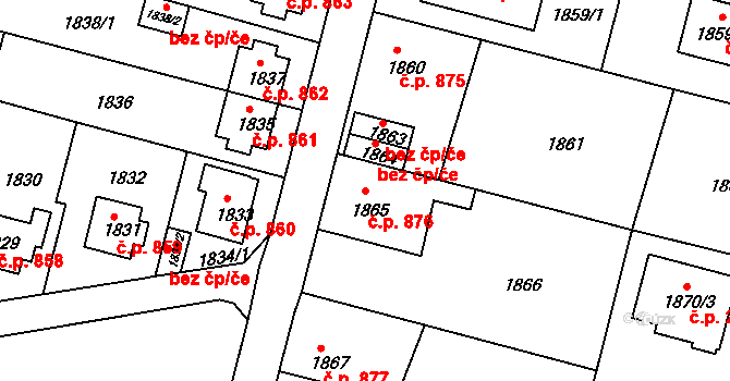 České Budějovice 5 876, České Budějovice na parcele st. 1865 v KÚ České Budějovice 5, Katastrální mapa