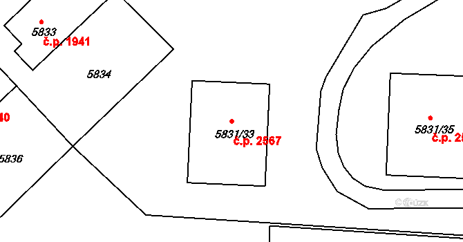 Česká Lípa 2567 na parcele st. 5831/33 v KÚ Česká Lípa, Katastrální mapa