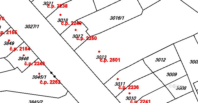 Chomutov 2501 na parcele st. 3013 v KÚ Chomutov II, Katastrální mapa