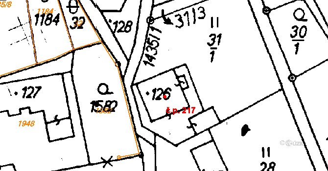 Jeřmanice 217 na parcele st. 126 v KÚ Jeřmanice, Katastrální mapa