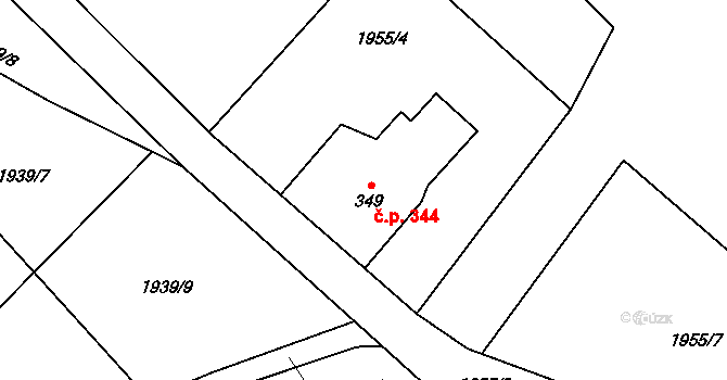 Filipka 344, Oldřichov v Hájích na parcele st. 349 v KÚ Oldřichov v Hájích, Katastrální mapa