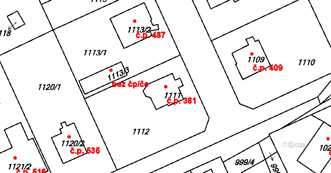 Liberec XI-Růžodol I 381, Liberec na parcele st. 1111 v KÚ Růžodol I, Katastrální mapa