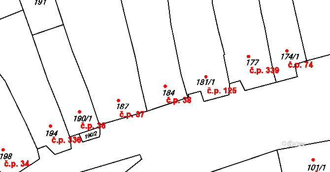 Sivice 38 na parcele st. 184 v KÚ Sivice, Katastrální mapa