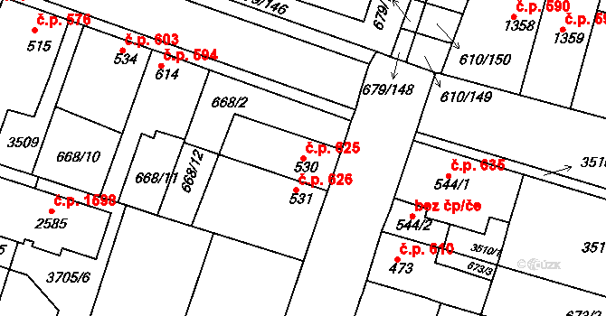 Rosice 625 na parcele st. 530 v KÚ Rosice u Brna, Katastrální mapa