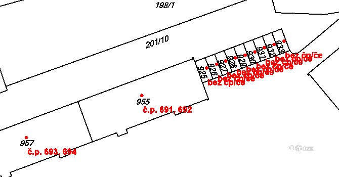Hostinné 691,692 na parcele st. 955 v KÚ Hostinné, Katastrální mapa