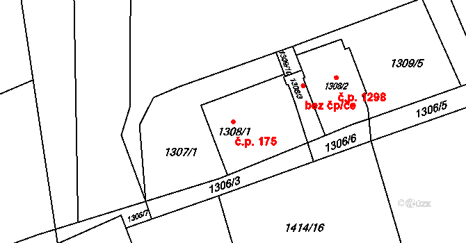Ráj 175, Karviná na parcele st. 1308/1 v KÚ Ráj, Katastrální mapa