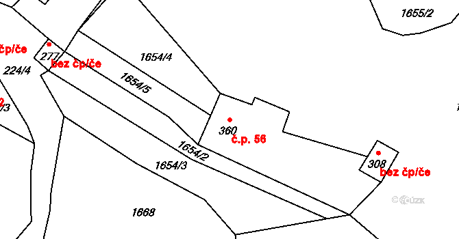 Rokytnice 56, Vsetín na parcele st. 360 v KÚ Rokytnice u Vsetína, Katastrální mapa