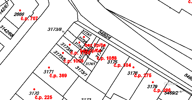 Lobzy 1058, Plzeň na parcele st. 3174/2 v KÚ Plzeň, Katastrální mapa