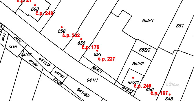 Silůvky 227 na parcele st. 653 v KÚ Silůvky, Katastrální mapa