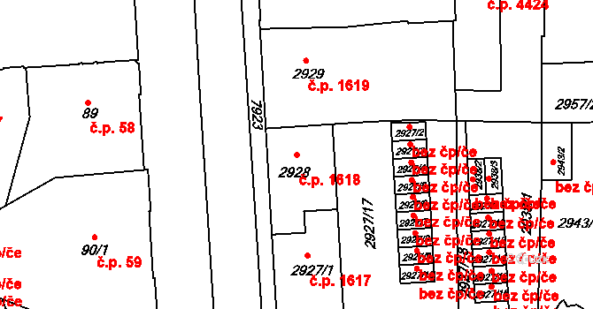 Prostějov 1618 na parcele st. 2928 v KÚ Prostějov, Katastrální mapa