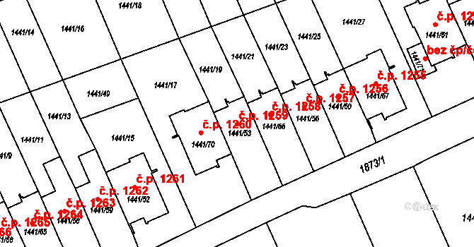 Prostřední Suchá 1259, Havířov na parcele st. 1441/53 v KÚ Prostřední Suchá, Katastrální mapa