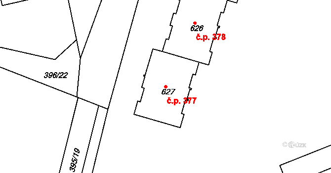 Opatovice nad Labem 377 na parcele st. 627 v KÚ Opatovice nad Labem, Katastrální mapa