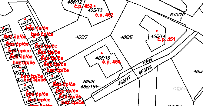 Veleslavín 454, Praha na parcele st. 465/15 v KÚ Veleslavín, Katastrální mapa