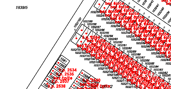 Uničov 2507 na parcele st. 1032/102 v KÚ Uničov, Katastrální mapa