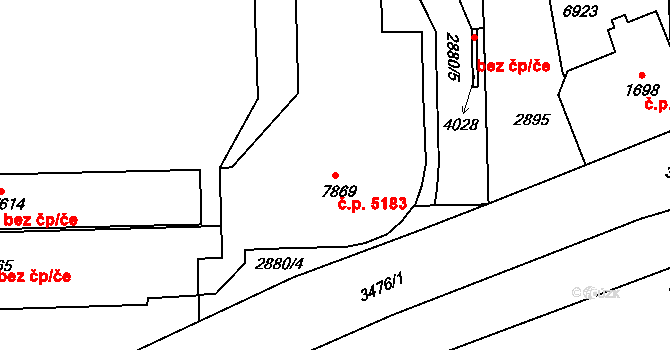 Zlín 5183 na parcele st. 7869 v KÚ Zlín, Katastrální mapa