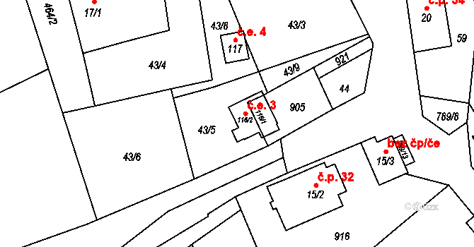 Vlkanov 3 na parcele st. 116/2 v KÚ Vlkanov u Nového Kramolína, Katastrální mapa
