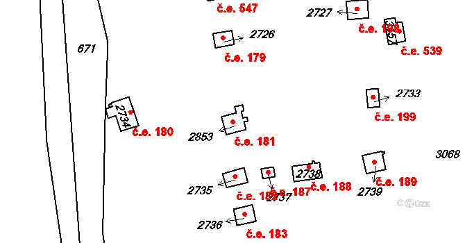 Úšovice 181, Mariánské Lázně na parcele st. 2853 v KÚ Úšovice, Katastrální mapa