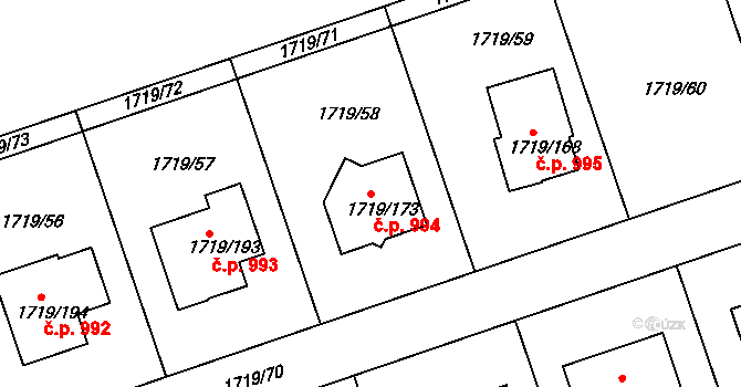Zdice 994 na parcele st. 1719/173 v KÚ Zdice, Katastrální mapa