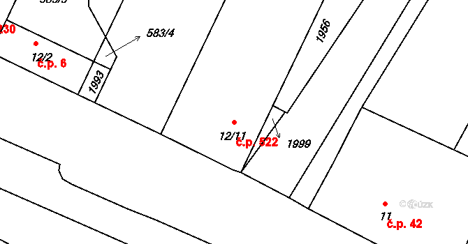 Šakvice 522 na parcele st. 12/11 v KÚ Šakvice, Katastrální mapa