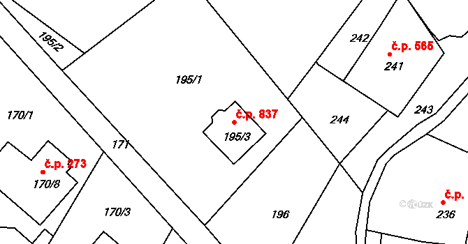 Rumburk 1 837, Rumburk na parcele st. 195/3 v KÚ Rumburk, Katastrální mapa