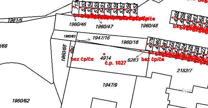 Borovina 1027, Třebíč na parcele st. 4914 v KÚ Třebíč, Katastrální mapa