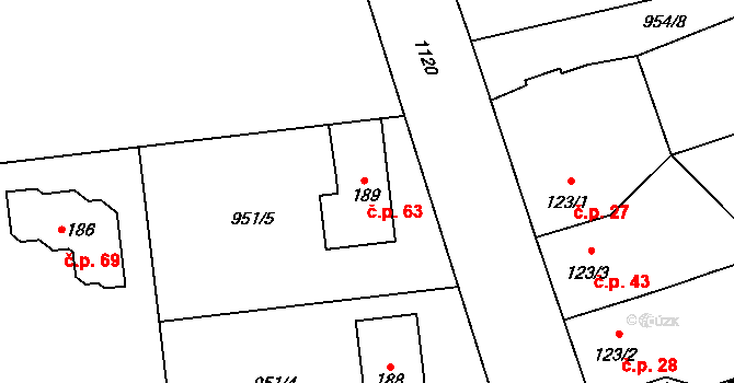 Skalička 63, Skalice na parcele st. 189 v KÚ Skalička nad Labem, Katastrální mapa