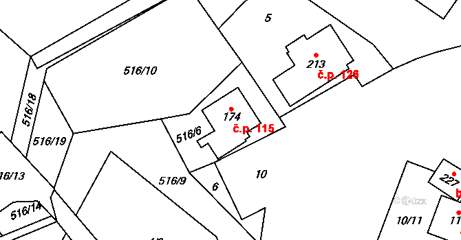 Termesivy 115, Havlíčkův Brod na parcele st. 174 v KÚ Termesivy, Katastrální mapa
