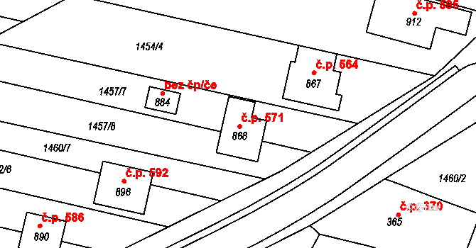 Zlechov 571 na parcele st. 868 v KÚ Zlechov, Katastrální mapa