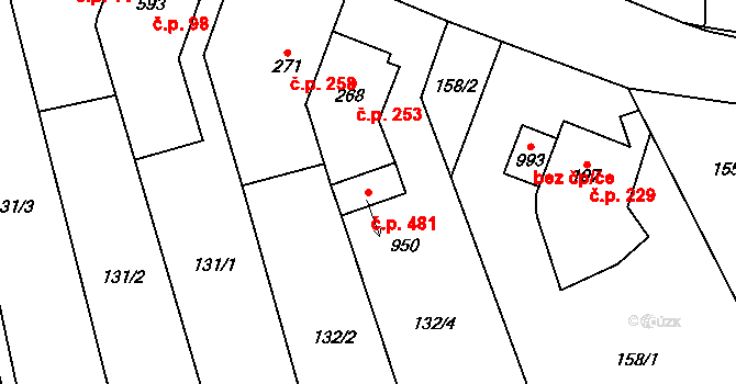 Přerov II-Předmostí 481, Přerov na parcele st. 950 v KÚ Předmostí, Katastrální mapa