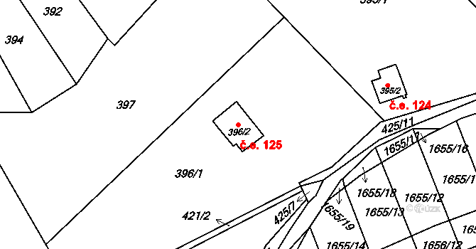 Jarošov 125, Uherské Hradiště na parcele st. 396/2 v KÚ Jarošov u Uherského Hradiště, Katastrální mapa