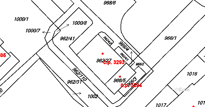 Frýdek 3293, Frýdek-Místek na parcele st. 962/27 v KÚ Frýdek, Katastrální mapa