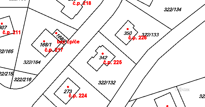 Bubovice 225 na parcele st. 342 v KÚ Bubovice, Katastrální mapa
