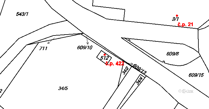 Nemošice 422, Pardubice na parcele st. 512 v KÚ Nemošice, Katastrální mapa