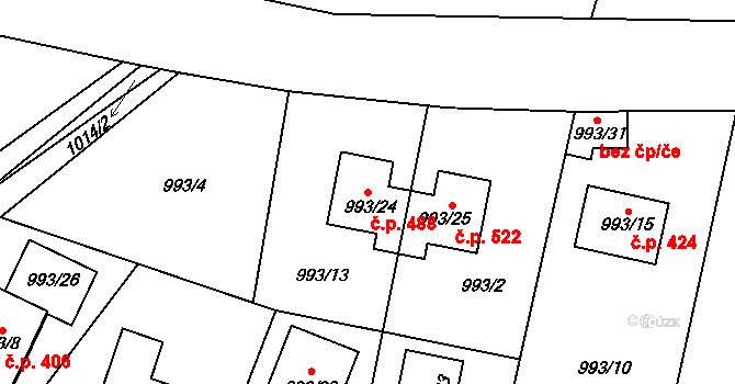 Senec 488, Zruč-Senec na parcele st. 993/24 v KÚ Senec u Plzně, Katastrální mapa