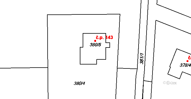 Kosice 143 na parcele st. 380/5 v KÚ Kosice, Katastrální mapa