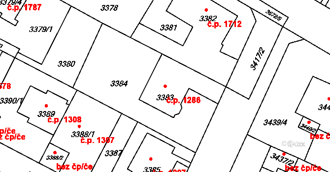 Předměstí 1286, Litoměřice na parcele st. 3383 v KÚ Litoměřice, Katastrální mapa