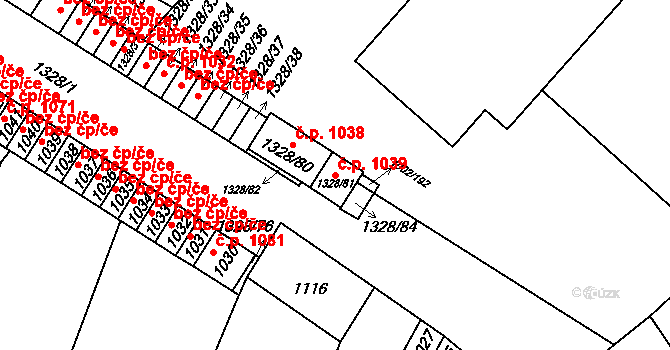 Brodek u Přerova 1039 na parcele st. 1328/81 v KÚ Brodek u Přerova, Katastrální mapa