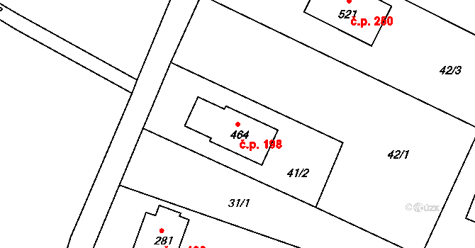 Hrabyně 198 na parcele st. 464 v KÚ Hrabyně, Katastrální mapa