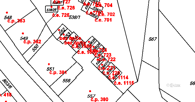 Děčín IV-Podmokly 722, Děčín na parcele st. 538/23 v KÚ Podmokly, Katastrální mapa