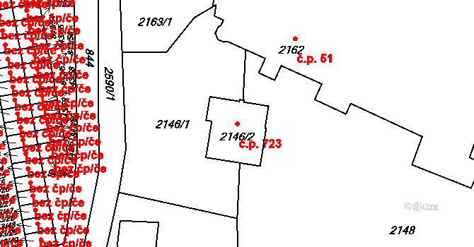 Hrabová 723, Ostrava na parcele st. 2146/2 v KÚ Hrabová, Katastrální mapa