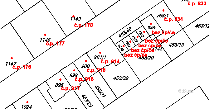 Přívoz 914, Ostrava na parcele st. 901/1 v KÚ Přívoz, Katastrální mapa