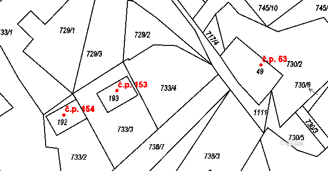 Klení 152, Benešov nad Černou na parcele st. 733/4 v KÚ Klení, Katastrální mapa