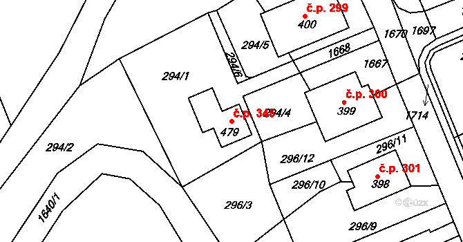 Rosice 345 na parcele st. 479 v KÚ Rosice u Chrasti, Katastrální mapa
