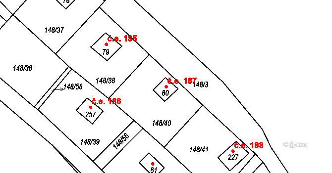 Mechová 187, Lipová na parcele st. 80 v KÚ Mechová, Katastrální mapa