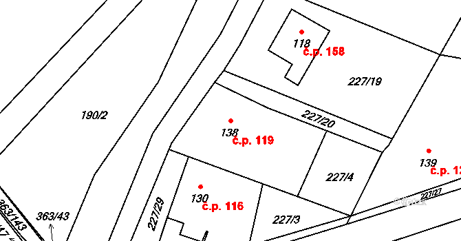 Mysločovice 119 na parcele st. 138 v KÚ Mysločovice, Katastrální mapa