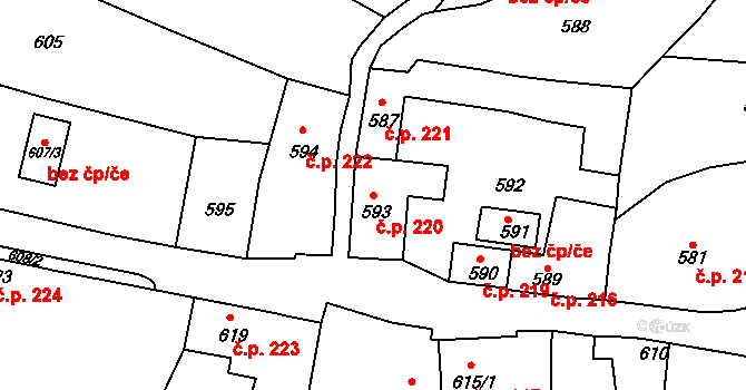 Bylnice 220, Brumov-Bylnice na parcele st. 593 v KÚ Bylnice, Katastrální mapa