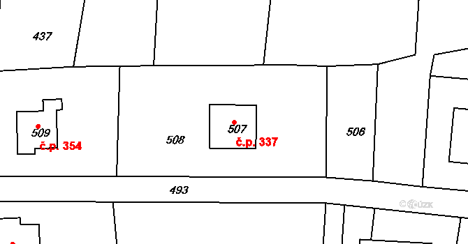 Zádveřice 337, Zádveřice-Raková na parcele st. 507 v KÚ Zádveřice, Katastrální mapa