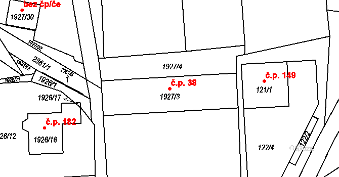 Plzeňské Předměstí 38, Horšovský Týn na parcele st. 1927/3 v KÚ Horšovský Týn, Katastrální mapa
