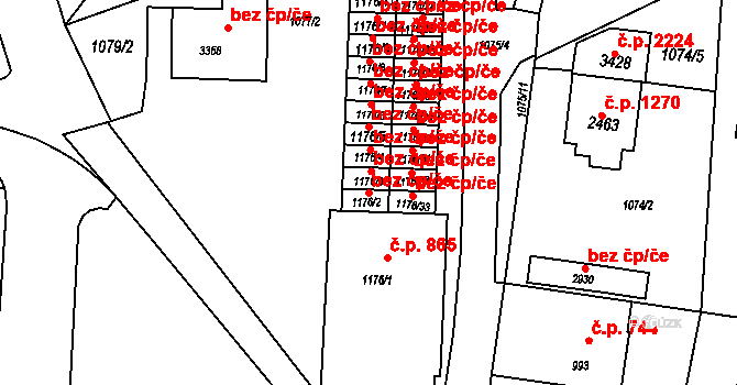 Rožnov pod Radhoštěm 39548031 na parcele st. 1176/2 v KÚ Rožnov pod Radhoštěm, Katastrální mapa